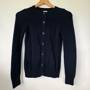 LLBean Cotton/Cashmere Navy Blue Textured Cardigan Sweater